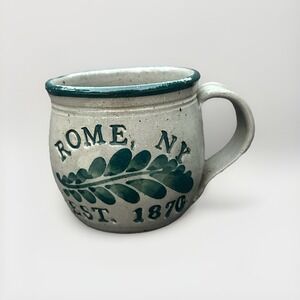 Hand Thrown Stoneware Mug Rome NY Est 1870 | Signed Studio Pottery Folk Art